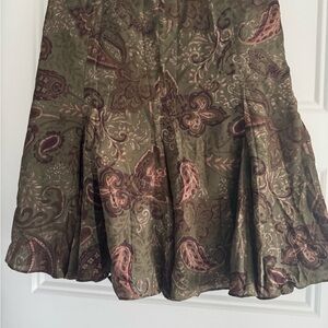 Ralph Lauren A-Line Skirt in Olive and Burgundy Paisley 100% silk